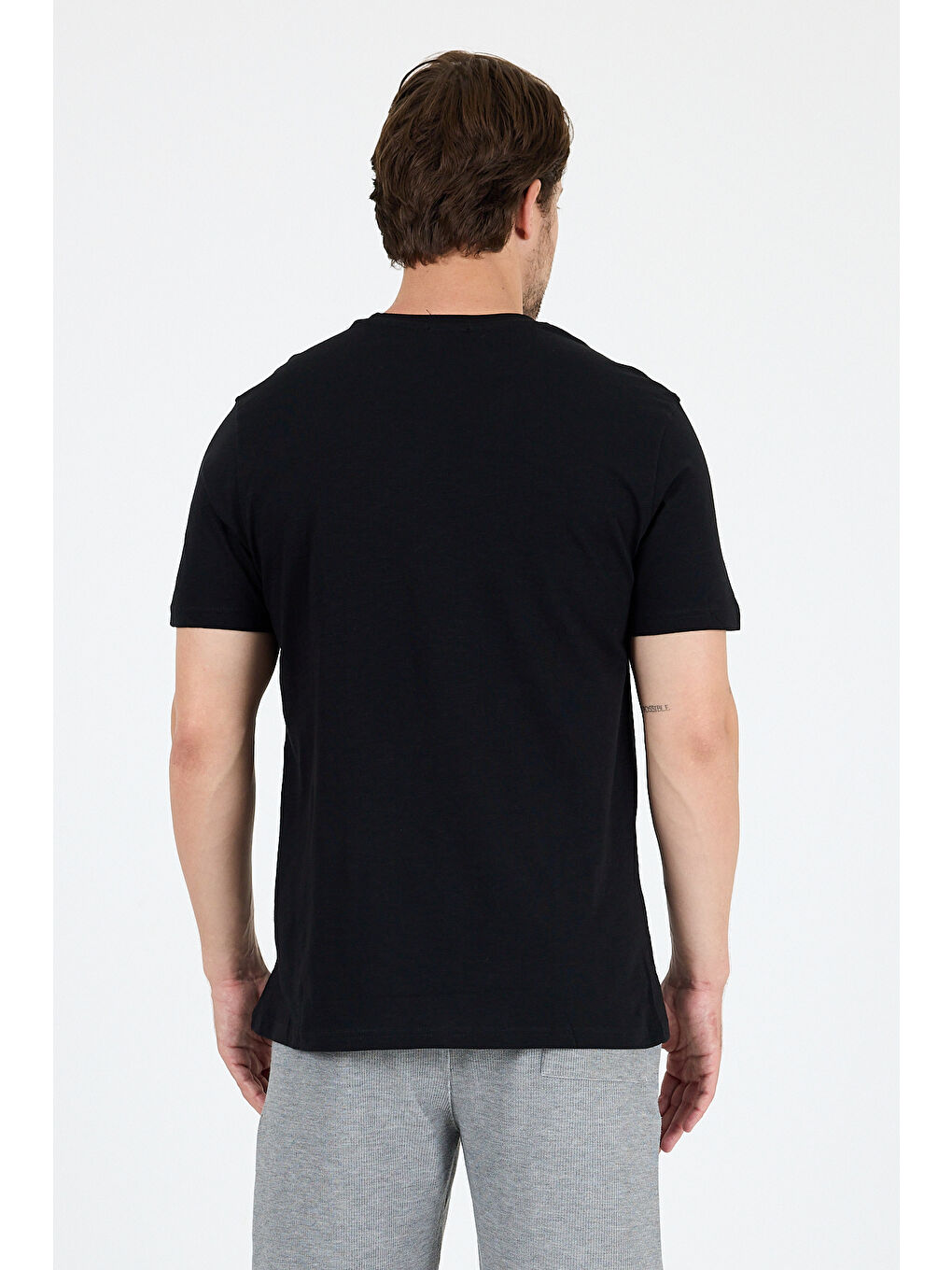 Siyah Erkek %100 Pamuk Bisiklet Yaka Kısa Kollu Baskılı Tişört Rahat ve Günlük Erkek Tişört 0011-4