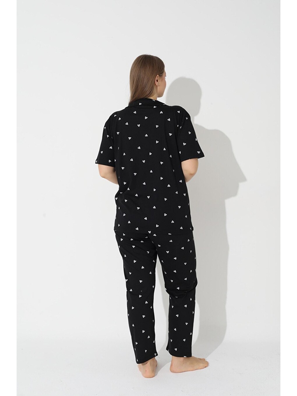Karışık Curve Büyük Beden Battal Boy Kısa Kollu Düğmeli Pamuklu Pijama Takımı-2