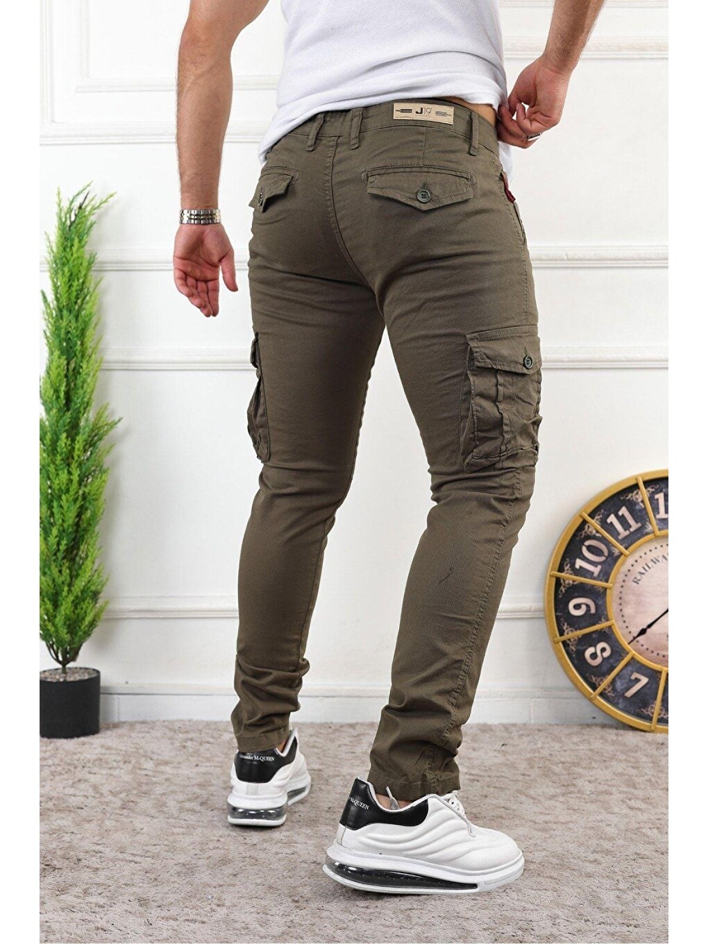 Haki Erkek Slim Fit Kargo Cepli Pantolon-2