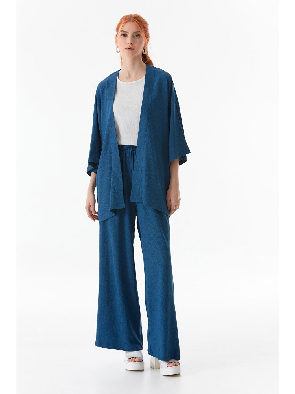 İndigo Bürümcük Kumaş Şal Yaka  3 Lü Takım