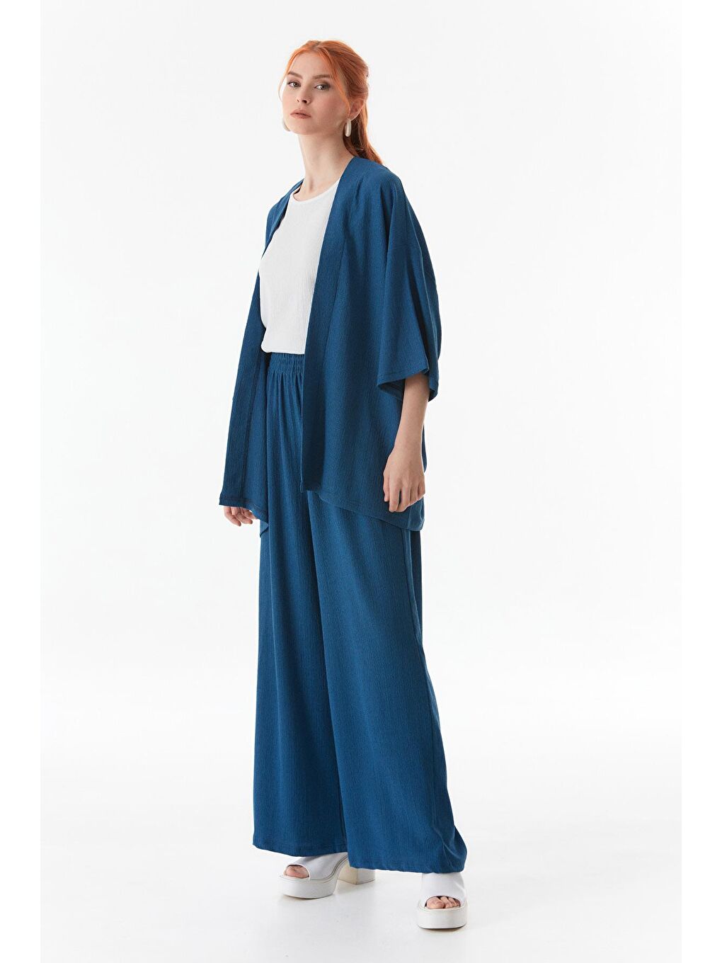 İndigo Bürümcük Kumaş Şal Yaka  3 Lü Takım-1