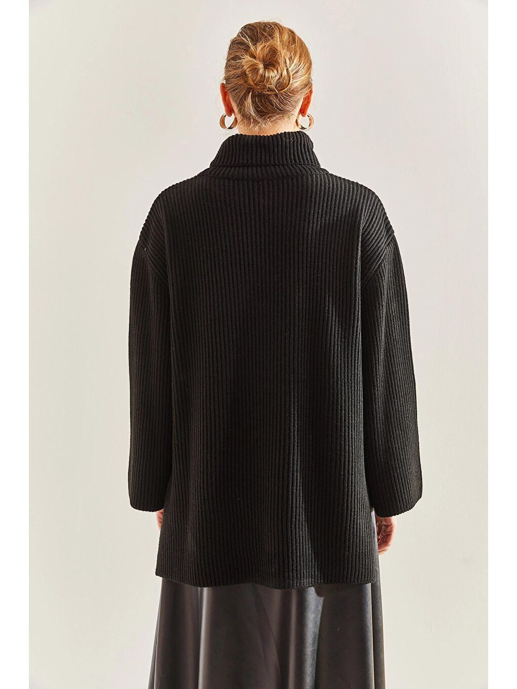 Siyah Kadın Balıkçı Yaka Triko Kazak-4