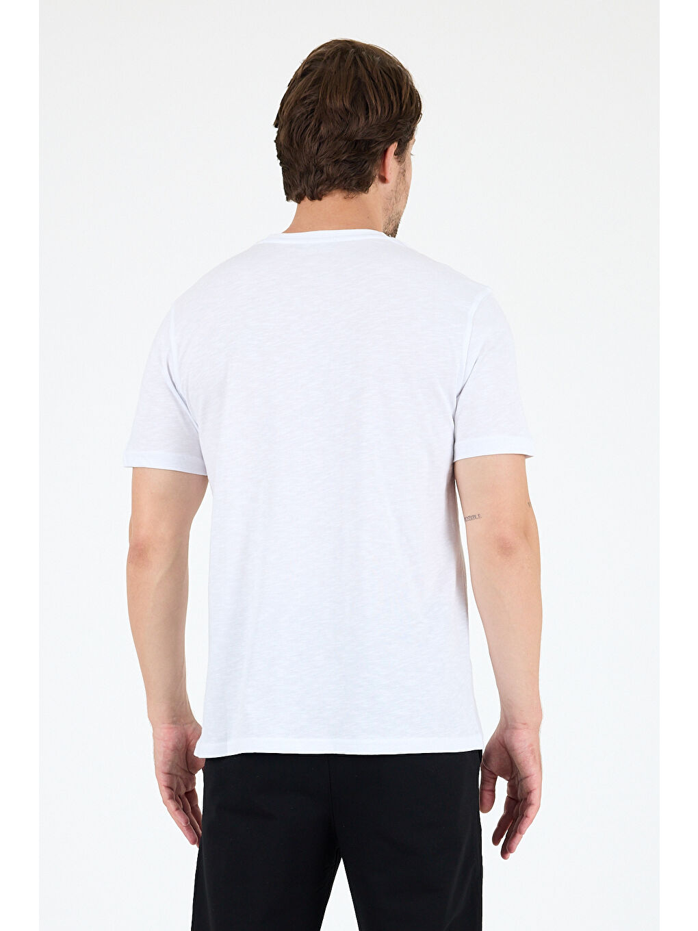 Beyaz Erkek %100 Pamuk Bisiklet Yaka Kısa Kollu Baskılı Tişört Rahat ve Günlük Erkek Tişört 0011-4