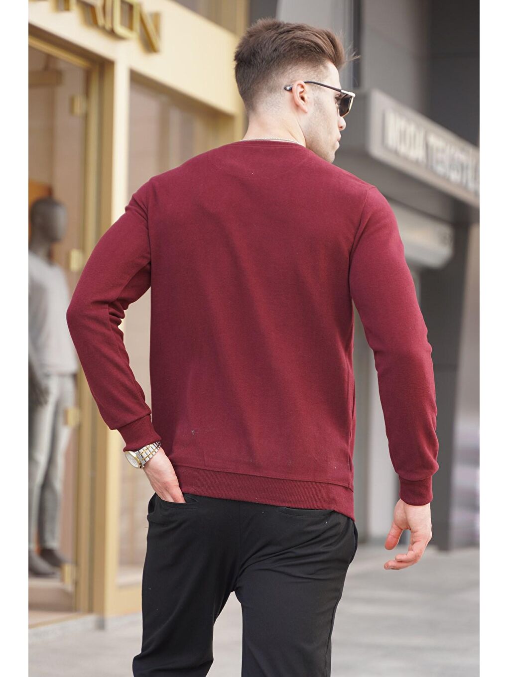 Bordo Bisiklet Yaka Regular Fit Basic Sweatshirt 5799