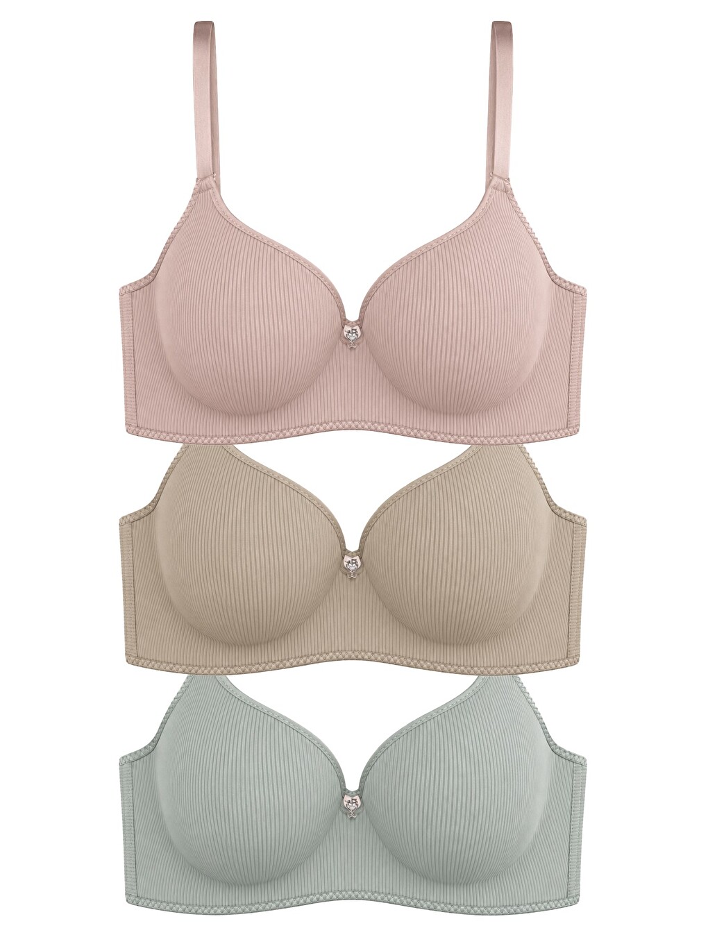 Karışık Seamless Bra - Renoa | Rib Dokulu Balensiz Doğal Form Straplez Kadın Sütyen 3'lü Paket-3