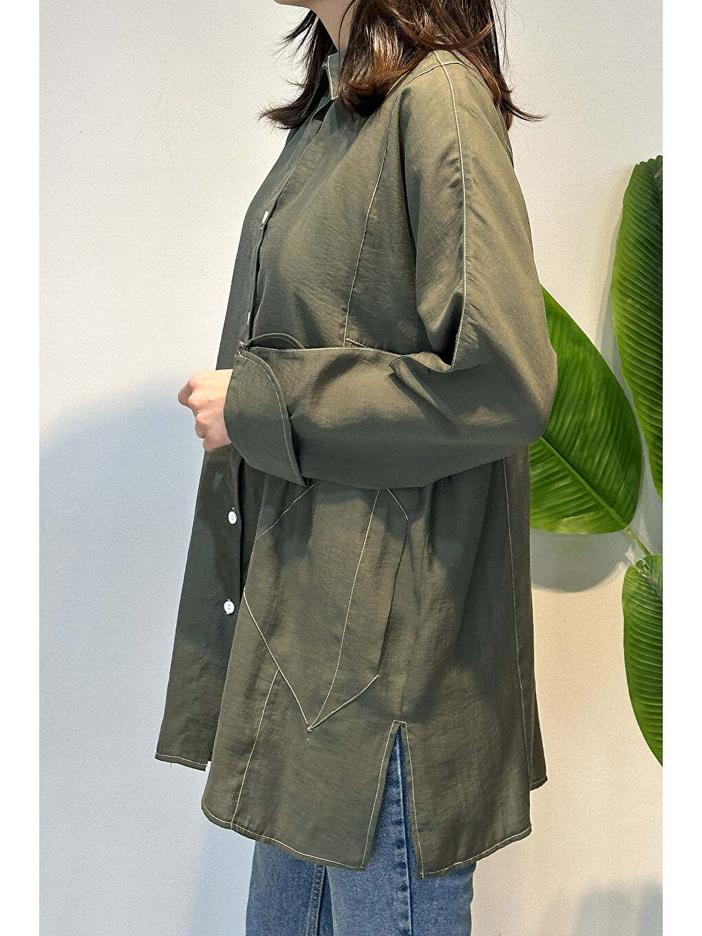 Kuşak Detaylı Basic Tunik 4468 Haki-3