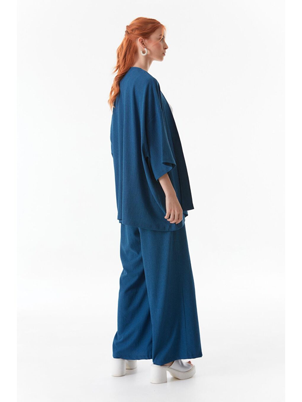 İndigo Bürümcük Kumaş Şal Yaka  3 Lü Takım-4