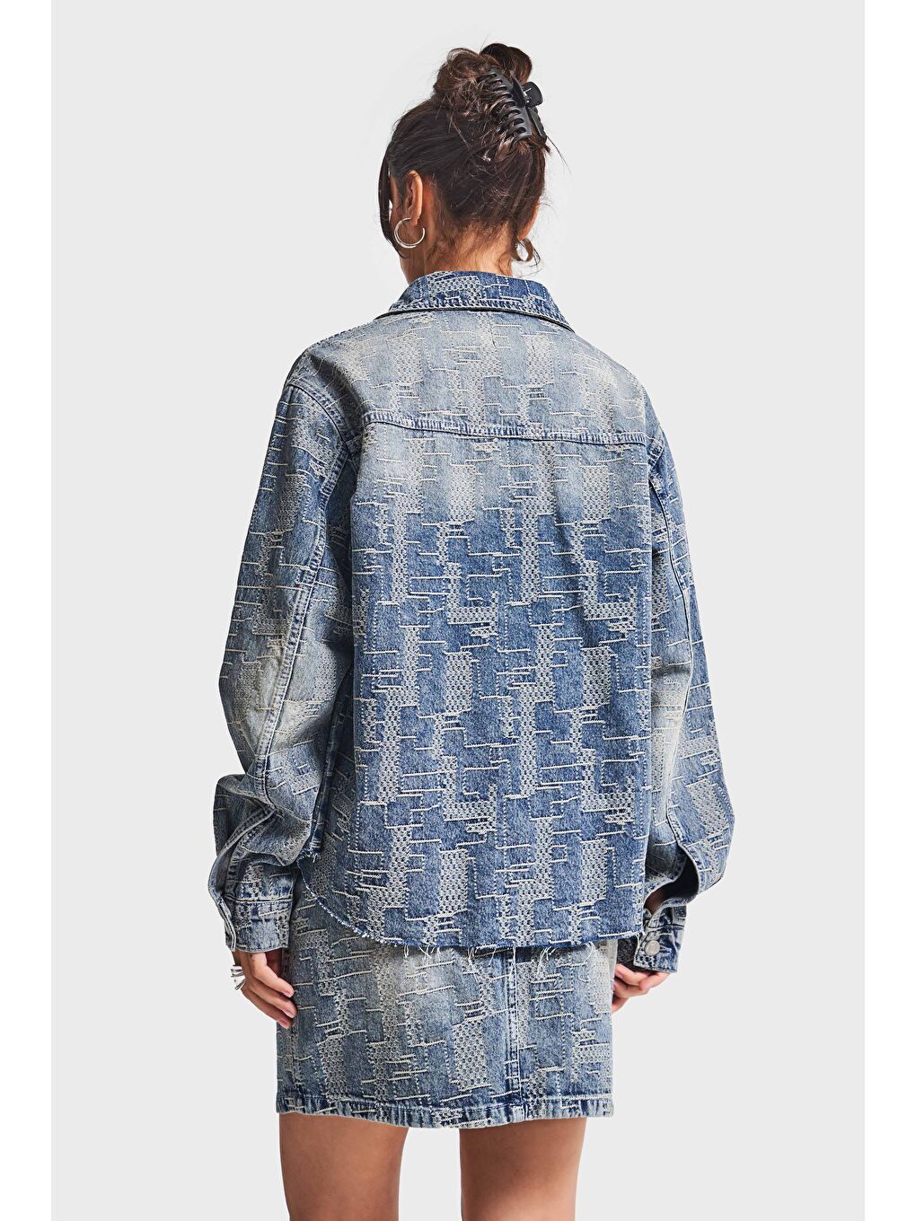 Mavi Kadın Jean Rengi 4w5-32 Oversize Özel Kumaş Bol Kesim Tasarım Denim Ceket-2