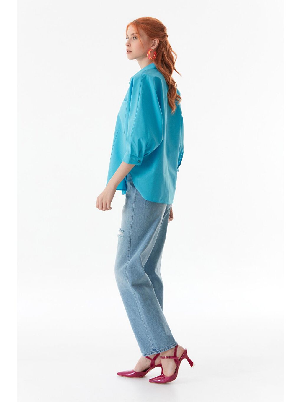 Mavi Basic Çift Cepli Oversize Gömlek-2