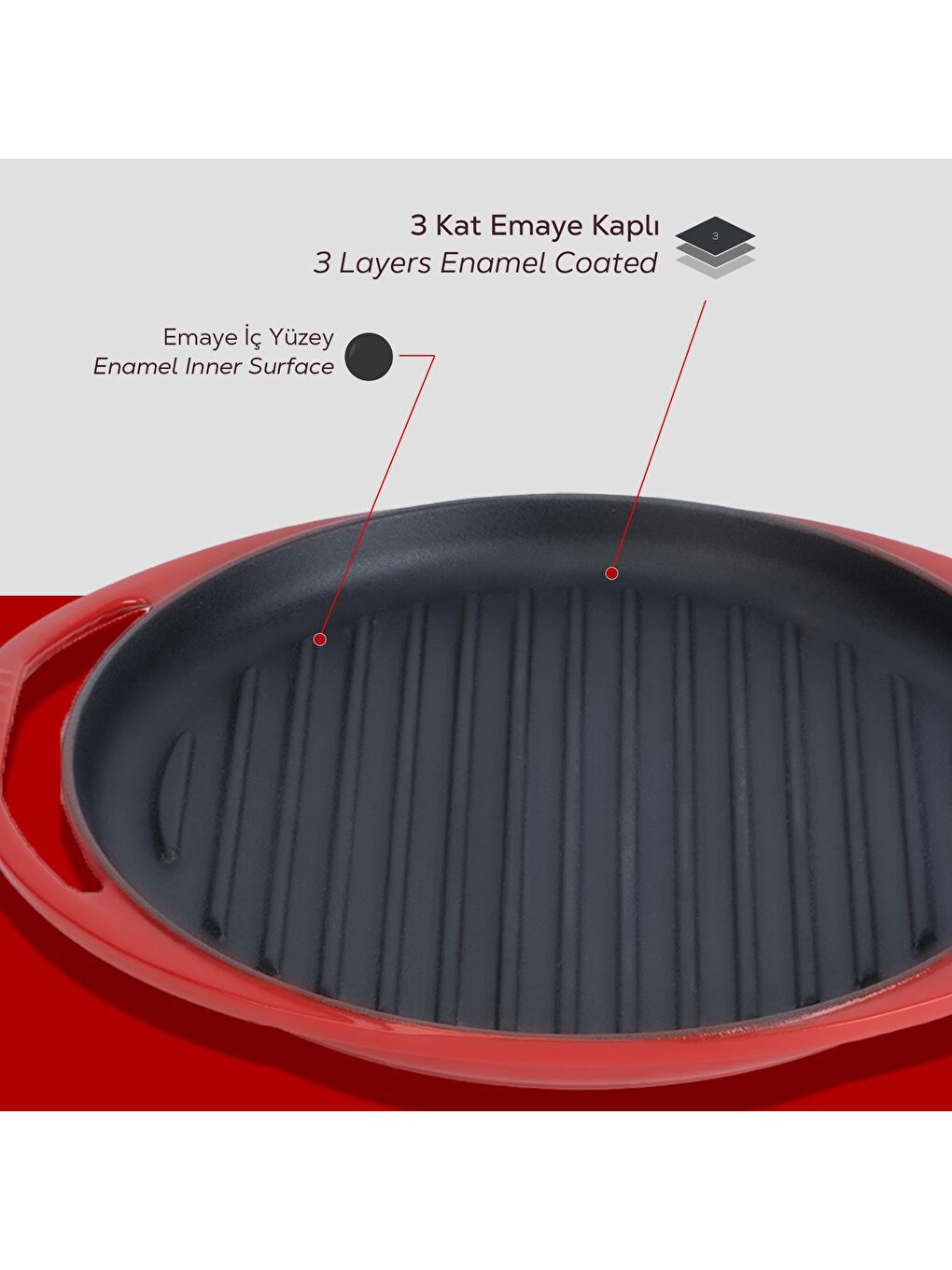 LAVA Siyah Yuvarlak Izgara Tavası Döküm Demir Yekpare Kulplu Çap(Ø)28cm. - 5