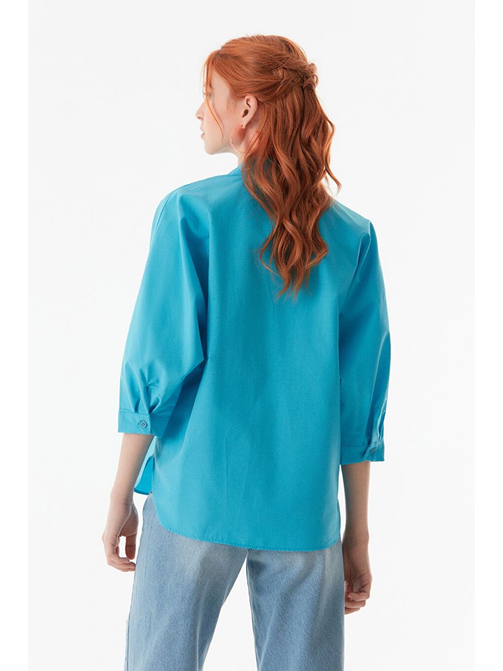 Mavi Basic Çift Cepli Oversize Gömlek-3