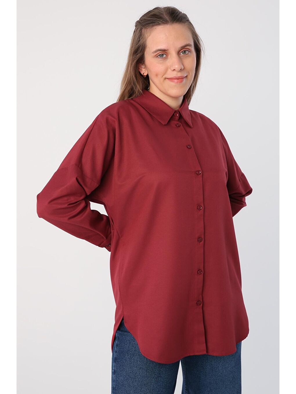 ALLDAY Koyu Bordo Oversize Basic Gömlek