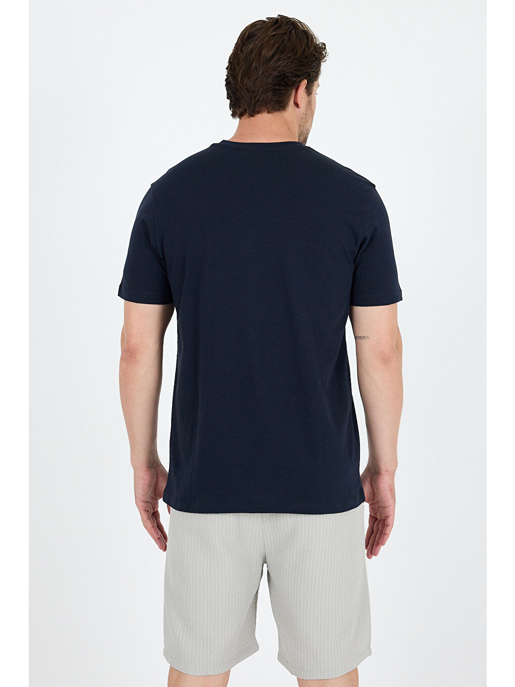 Lacivert Erkek %100 Pamuk Bisiklet Yaka Kısa Kollu Baskılı Tişört Rahat ve Günlük Erkek Tişört 0011-4