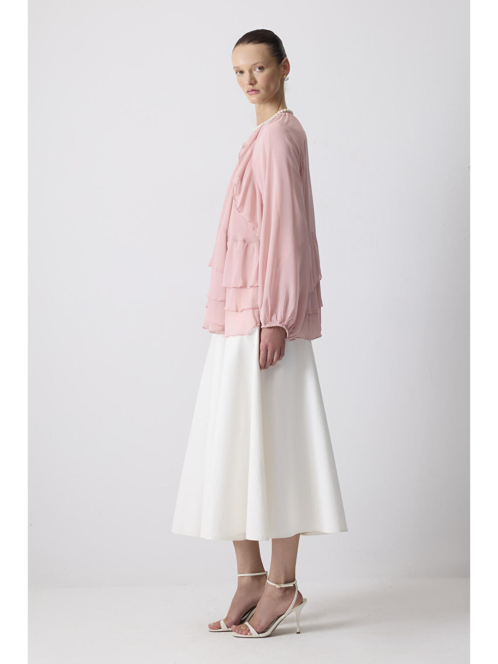 Pembe Fırfırlı Şifon Bluz-2