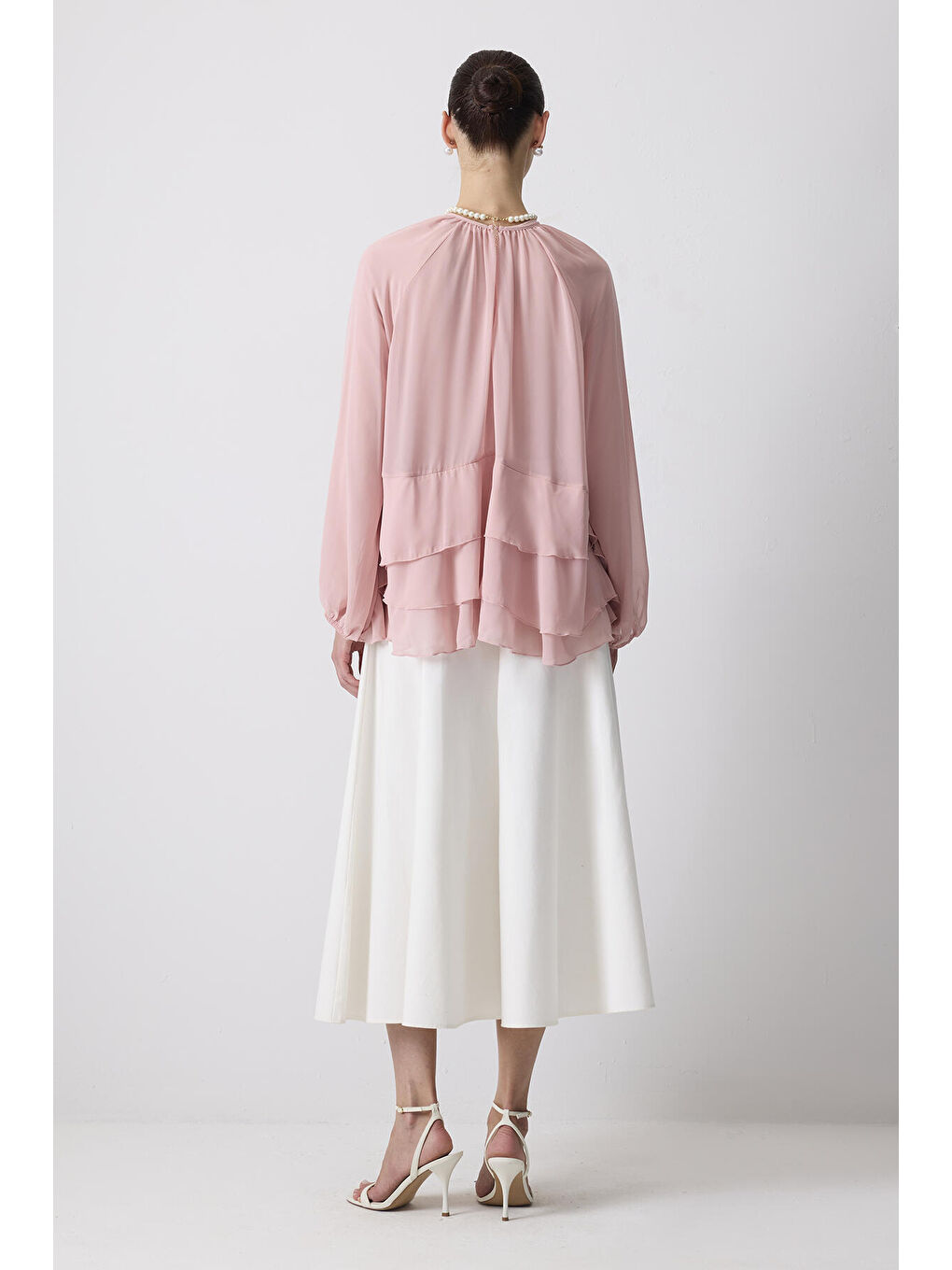 Pembe Fırfırlı Şifon Bluz-3