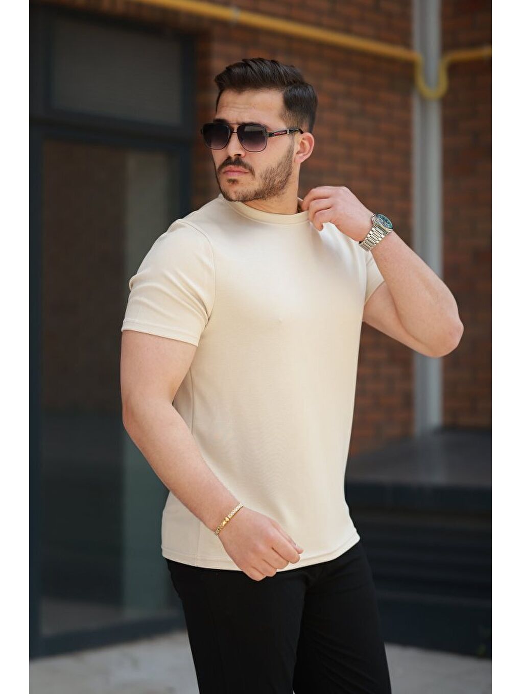 Beyaz Erkek Basic Kısa Kollu Tişört-1