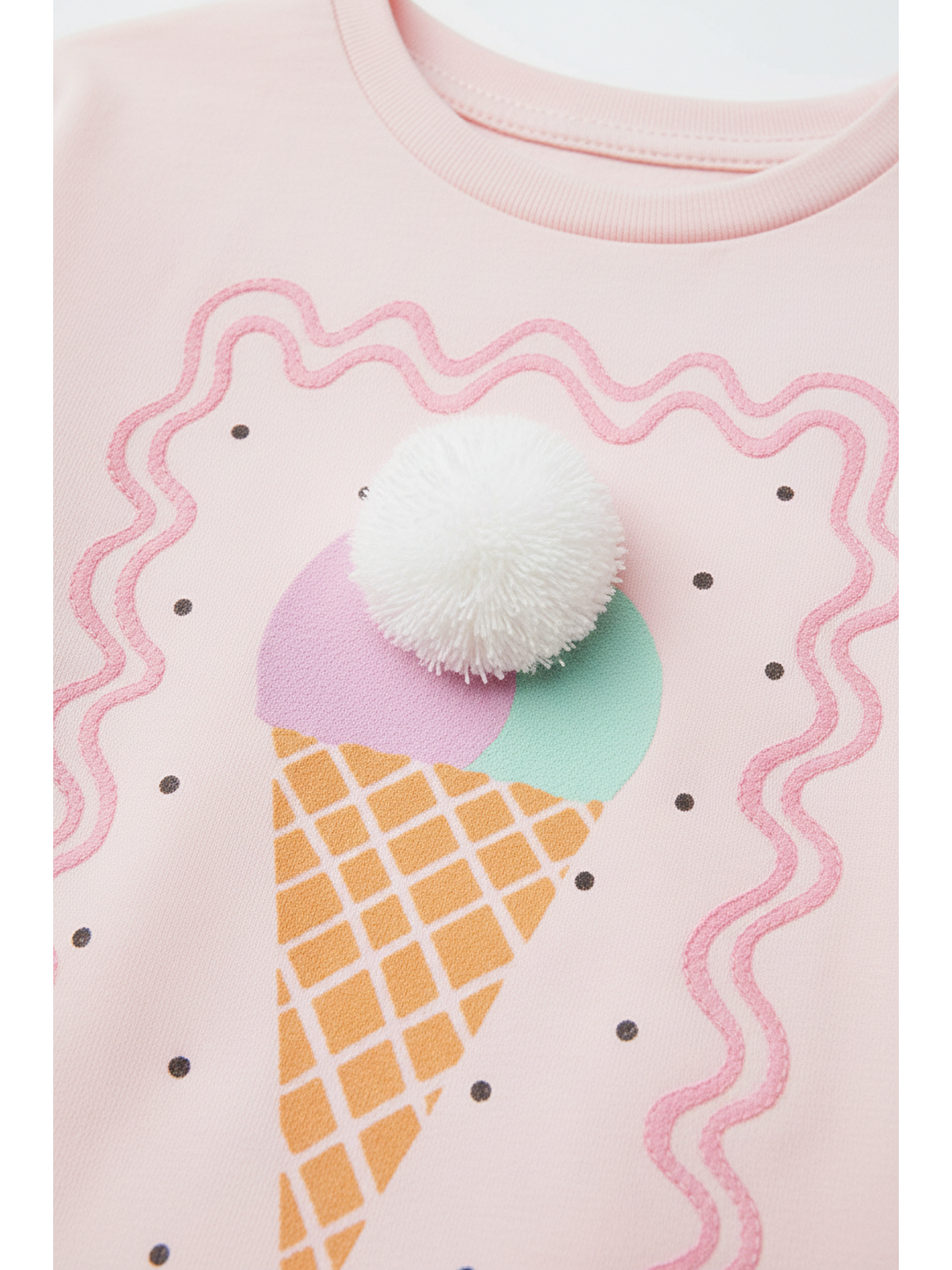 Beyaz Kız Çocuk Pamuklu Pembe Dondurma Desenli T-Shirt Ve Çizgili Tayt Takım-2