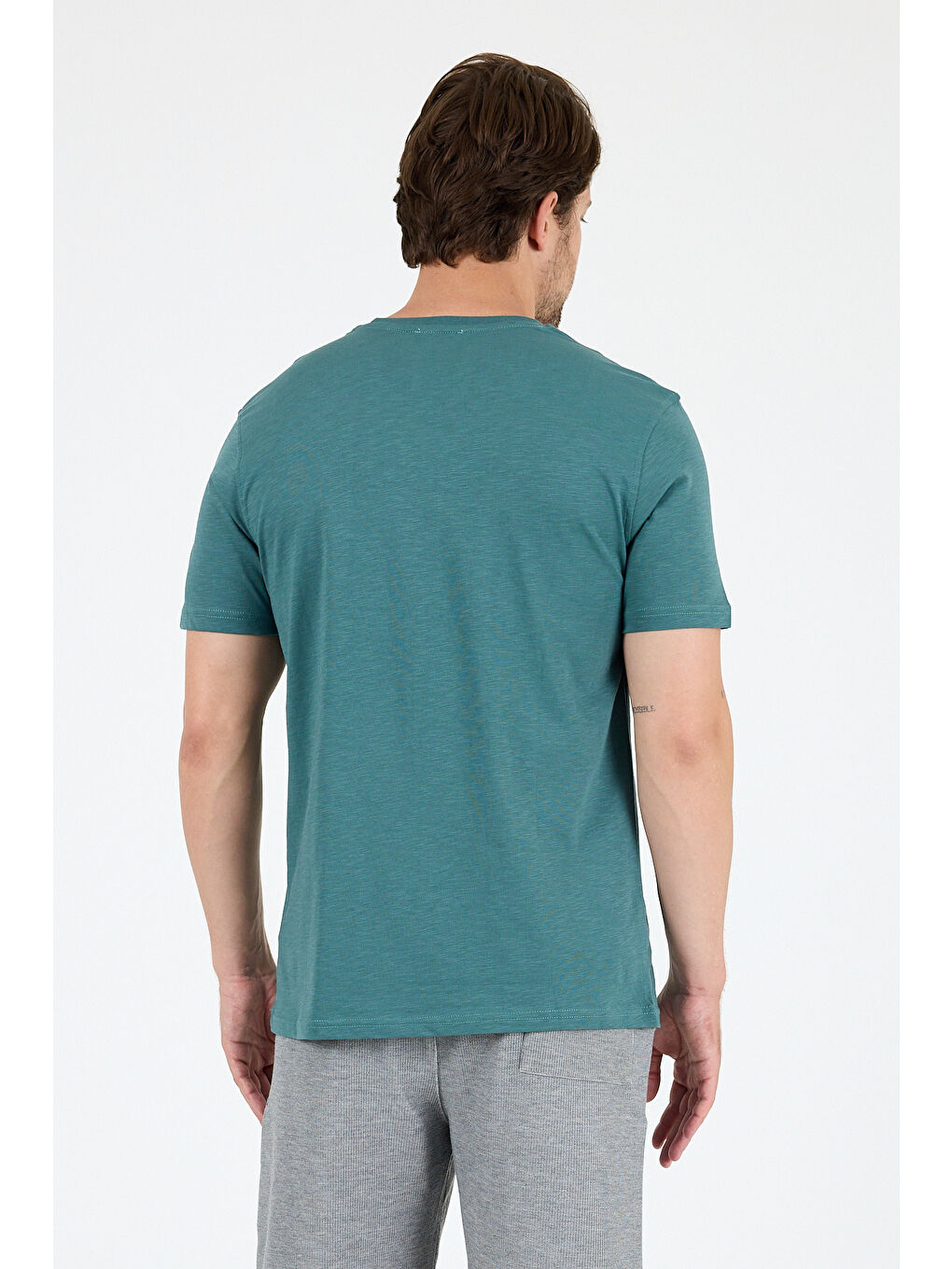 Petrol Erkek %100 Pamuk Bisiklet Yaka Kısa Kollu Baskılı Tişört Rahat ve Günlük Erkek Tişört 0011-4