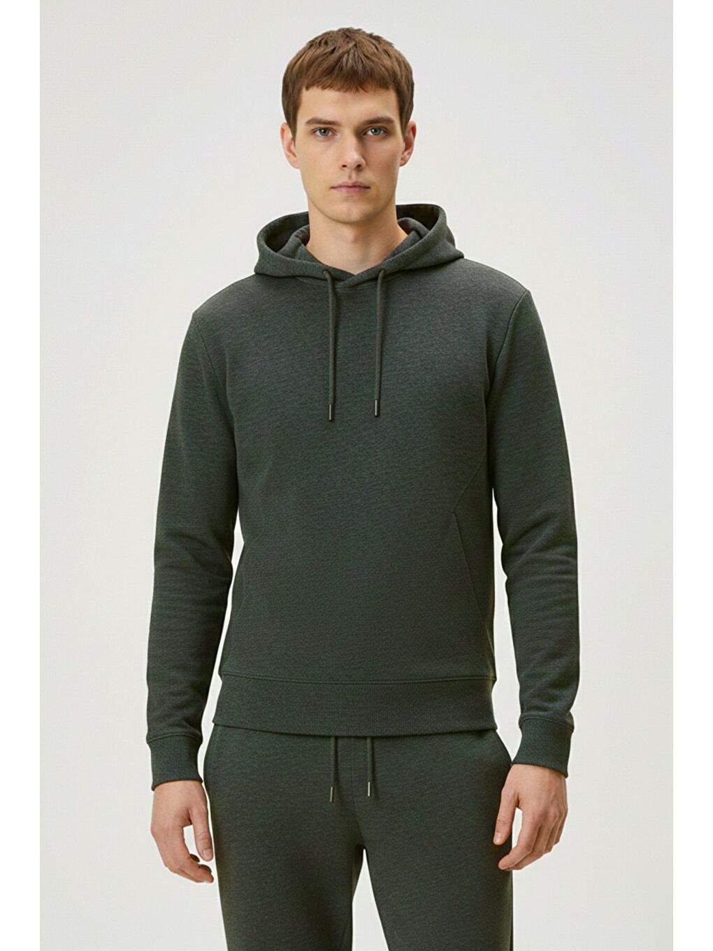 Yeşil Regular Fit Kapüşonlu Pamuk Karışımlı Erkek Eşofman Takımı