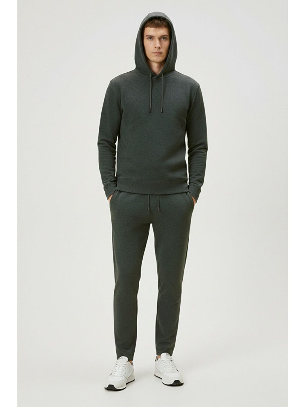 Yeşil Regular Fit Kapüşonlu Pamuk Karışımlı Erkek Eşofman Takımı-1