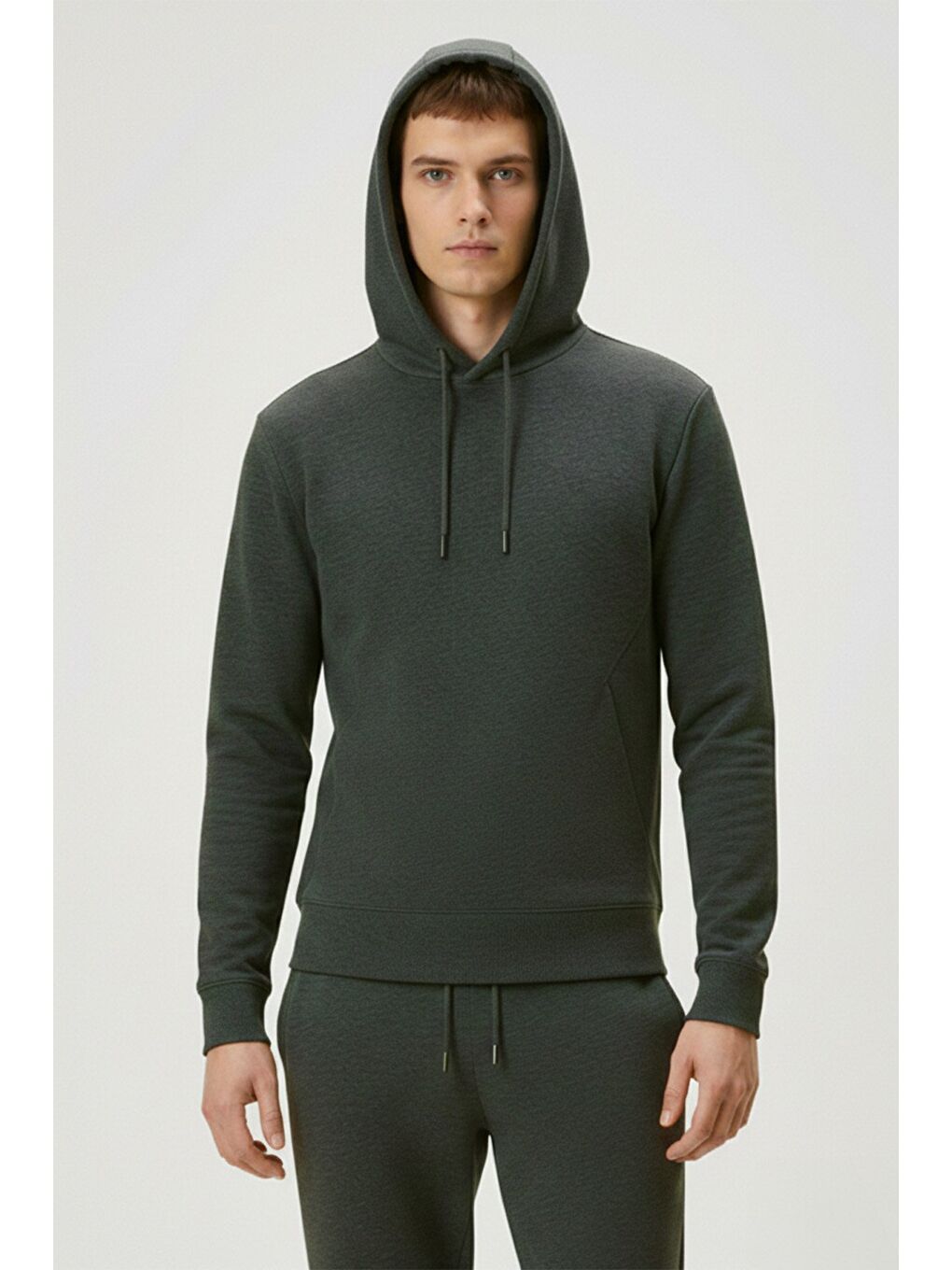 Yeşil Regular Fit Kapüşonlu Pamuk Karışımlı Erkek Eşofman Takımı-2