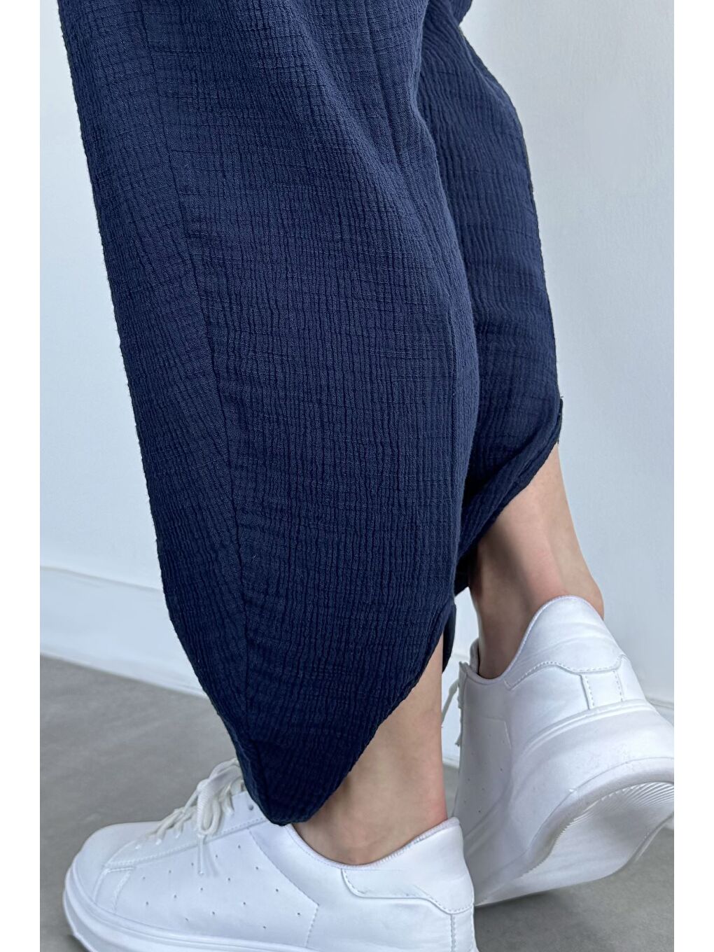 Lacivert Kadın Muslin Kumaş Şalvar Pantolon-3