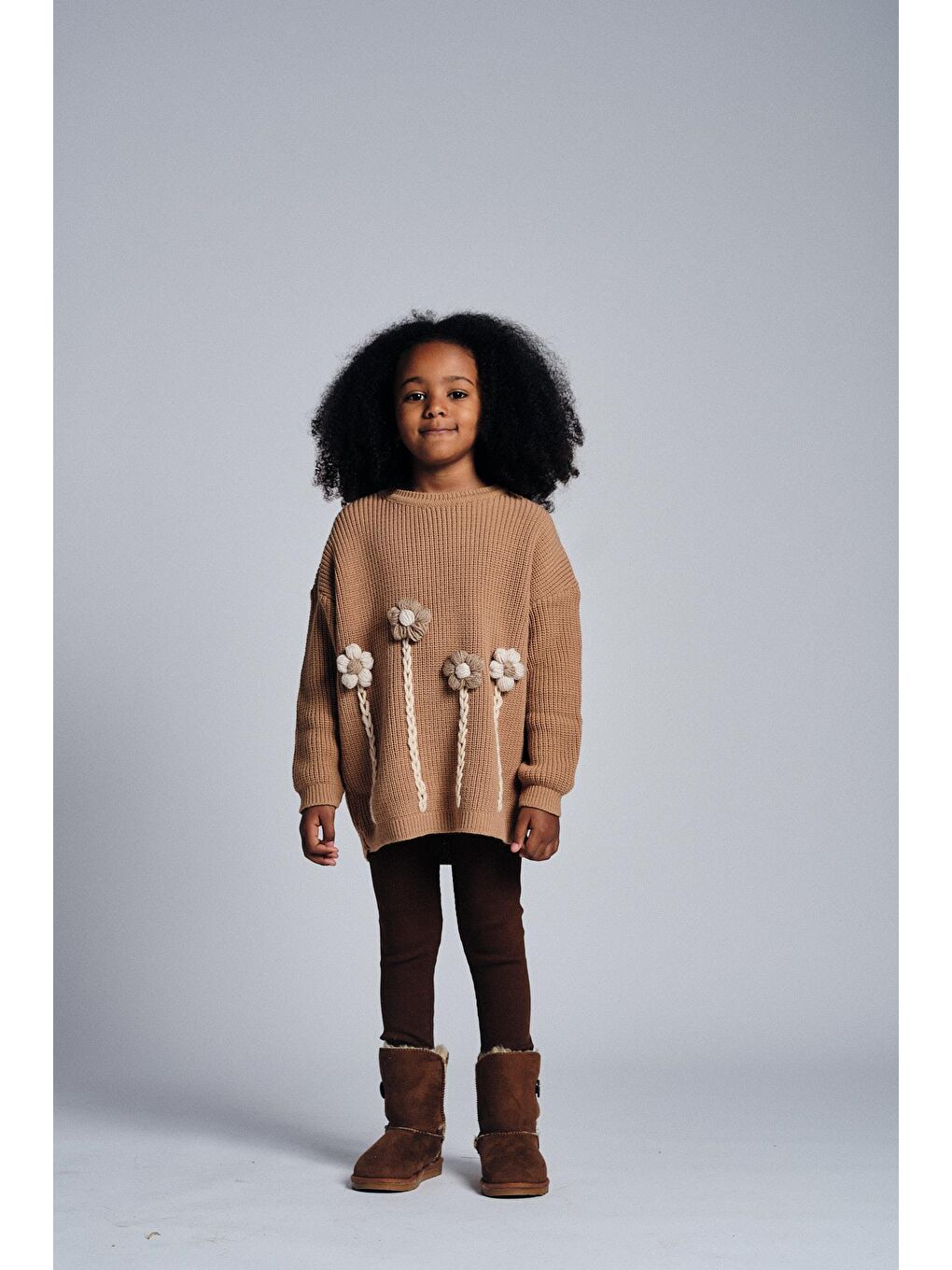 Bej Çiçekli Triko Kazak Kaşkorse Tayt Takım