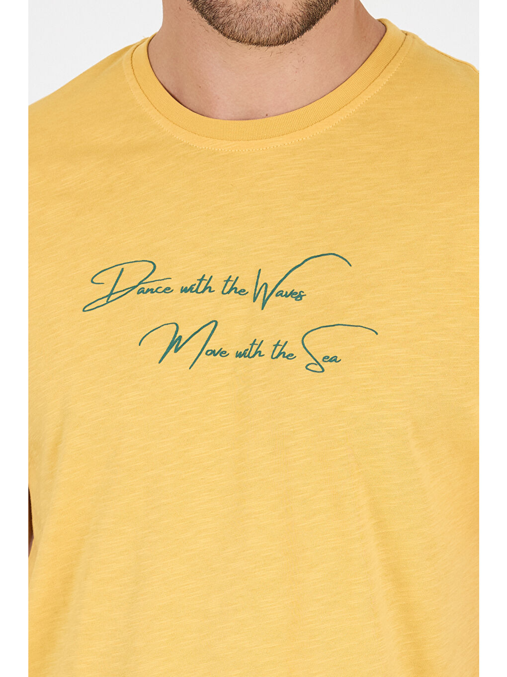 Sarı Erkek %100 Pamuk Bisiklet Yaka Kısa Kollu Baskılı Tişört Rahat ve Günlük Erkek Tişört 0011-3