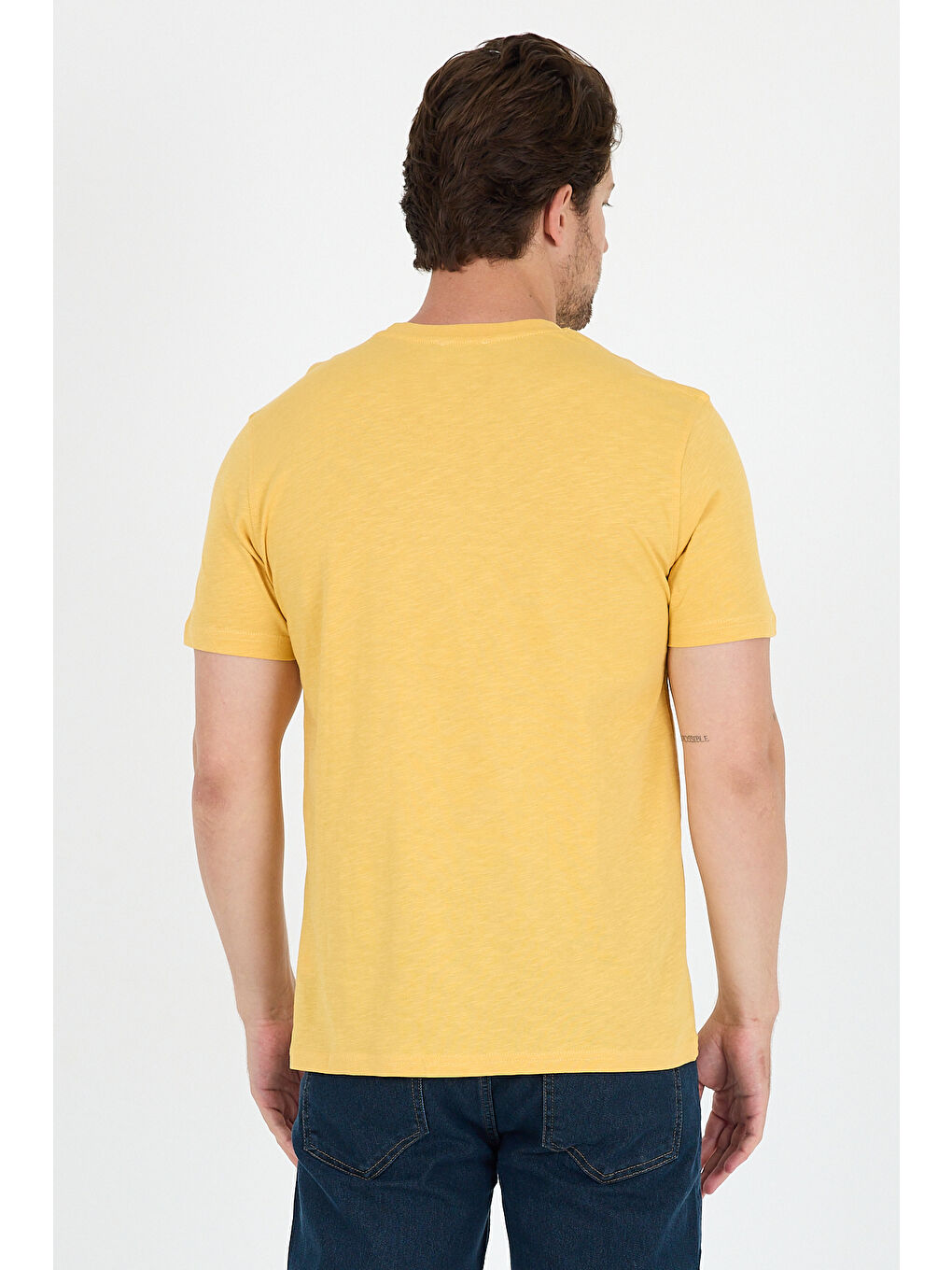 Sarı Erkek %100 Pamuk Bisiklet Yaka Kısa Kollu Baskılı Tişört Rahat ve Günlük Erkek Tişört 0011-4