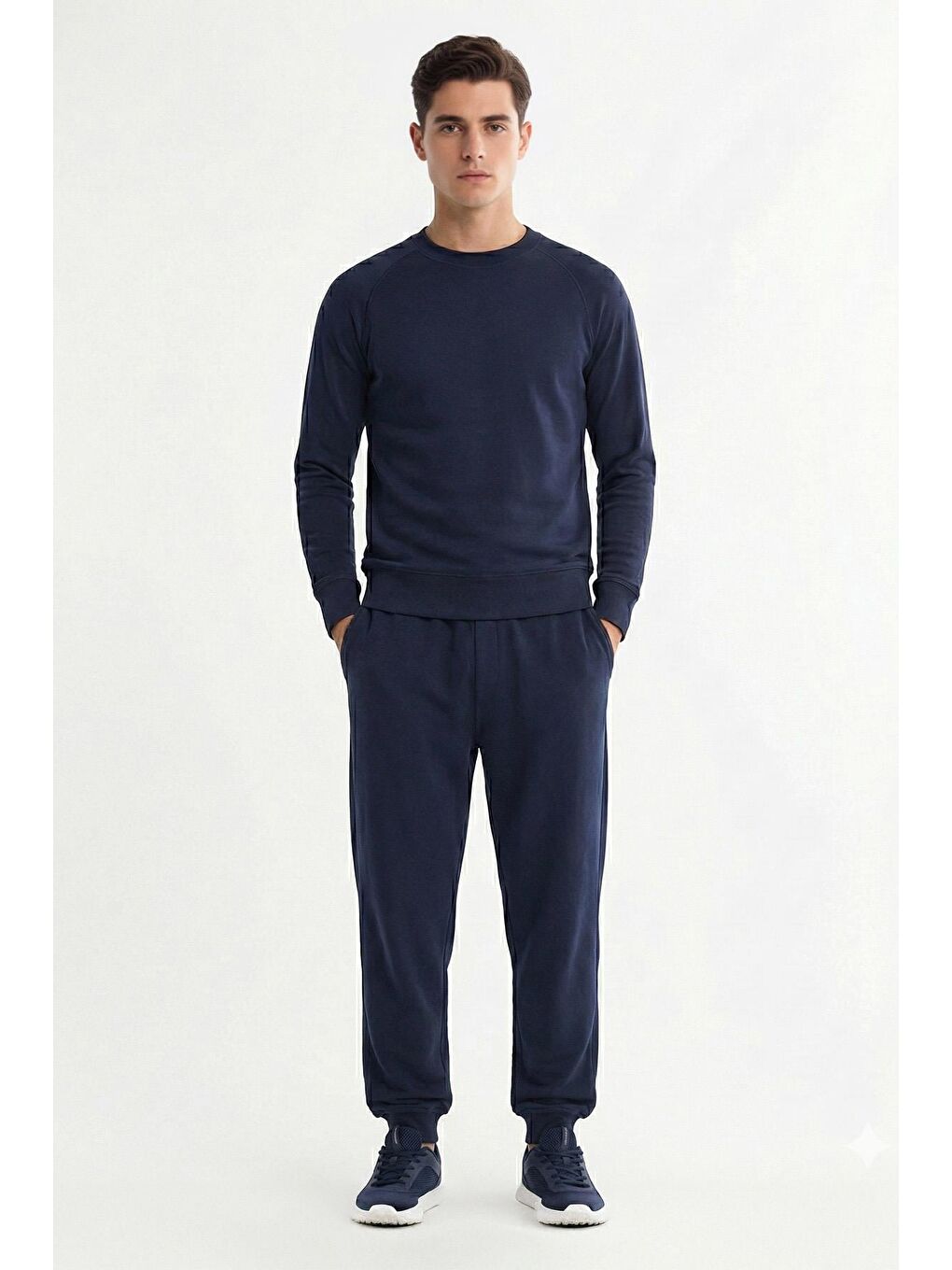 Giotelli Lacivert Comfort Fit %100 Pamuk Bisiklet Yaka Lastikli Paça Erkek Eşofman Takımı