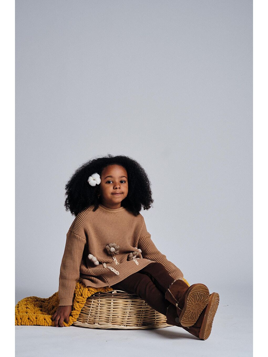 Bej Çiçekli Triko Kazak Kaşkorse Tayt Takım-2