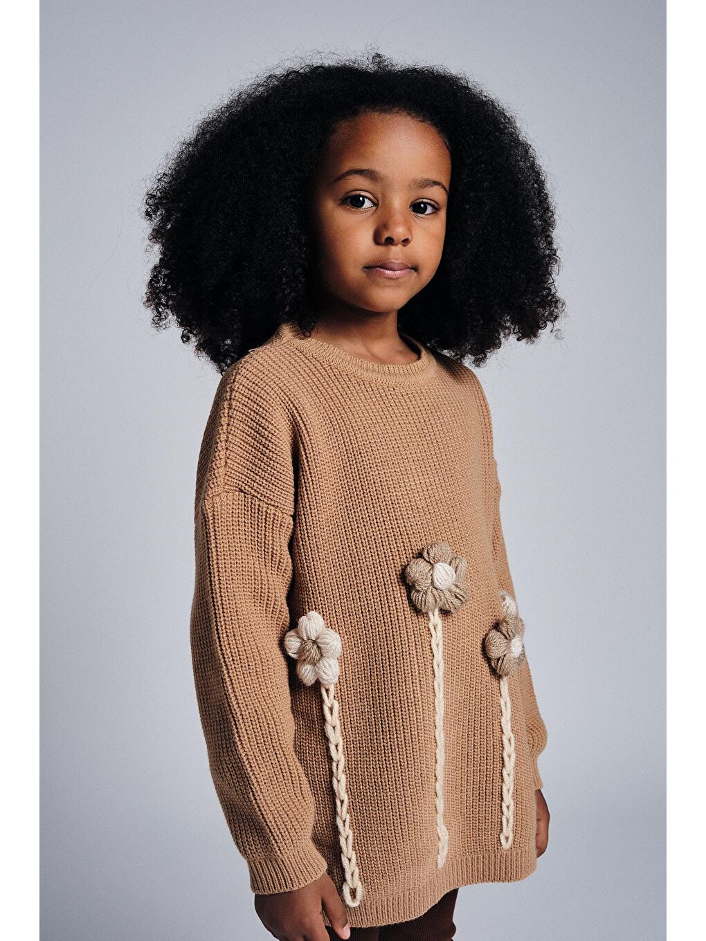 Bej Çiçekli Triko Kazak Kaşkorse Tayt Takım-3