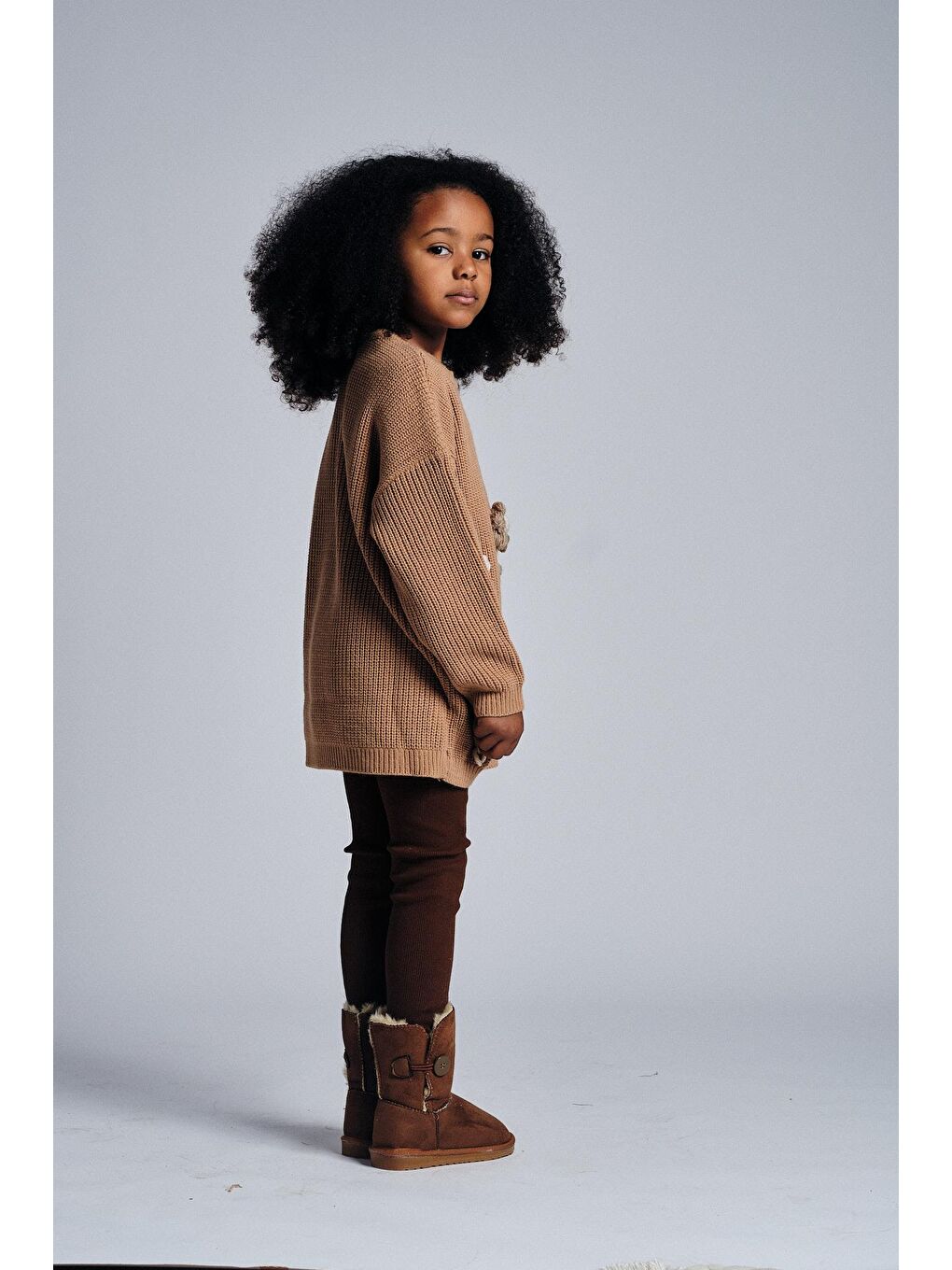 Bej Çiçekli Triko Kazak Kaşkorse Tayt Takım-4