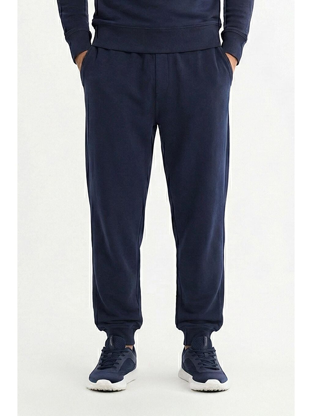 Giotelli Lacivert Comfort Fit %100 Pamuk Bisiklet Yaka Lastikli Paça Erkek Eşofman Takımı-2