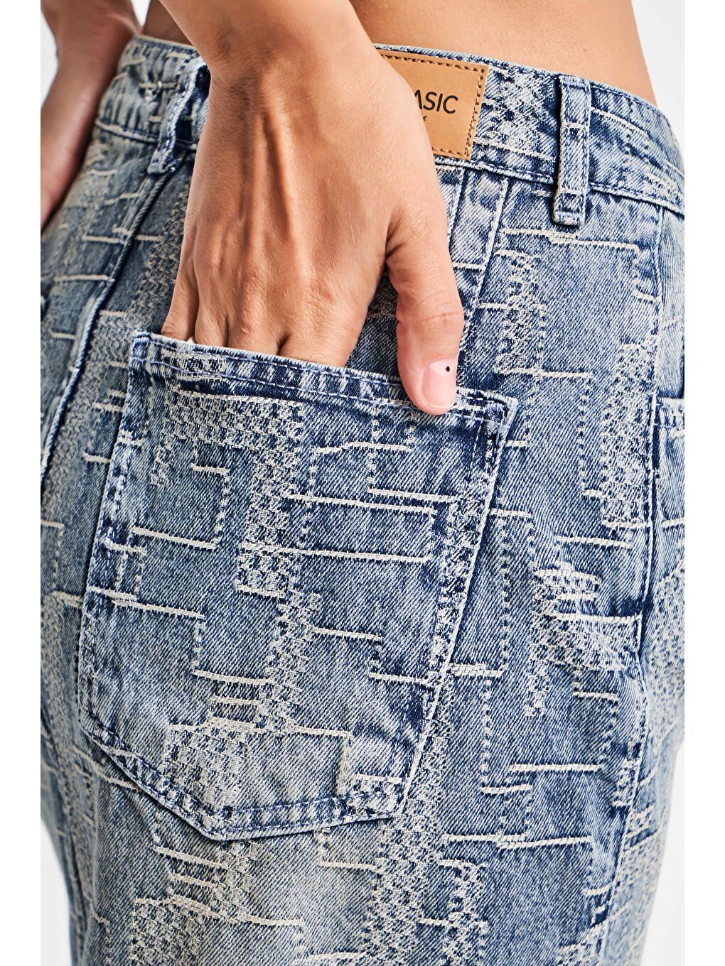Mavi Kadın Jean Rengi 4w5-32 Özel Kumaş Mini Boy Tasarım Denim Etek-2