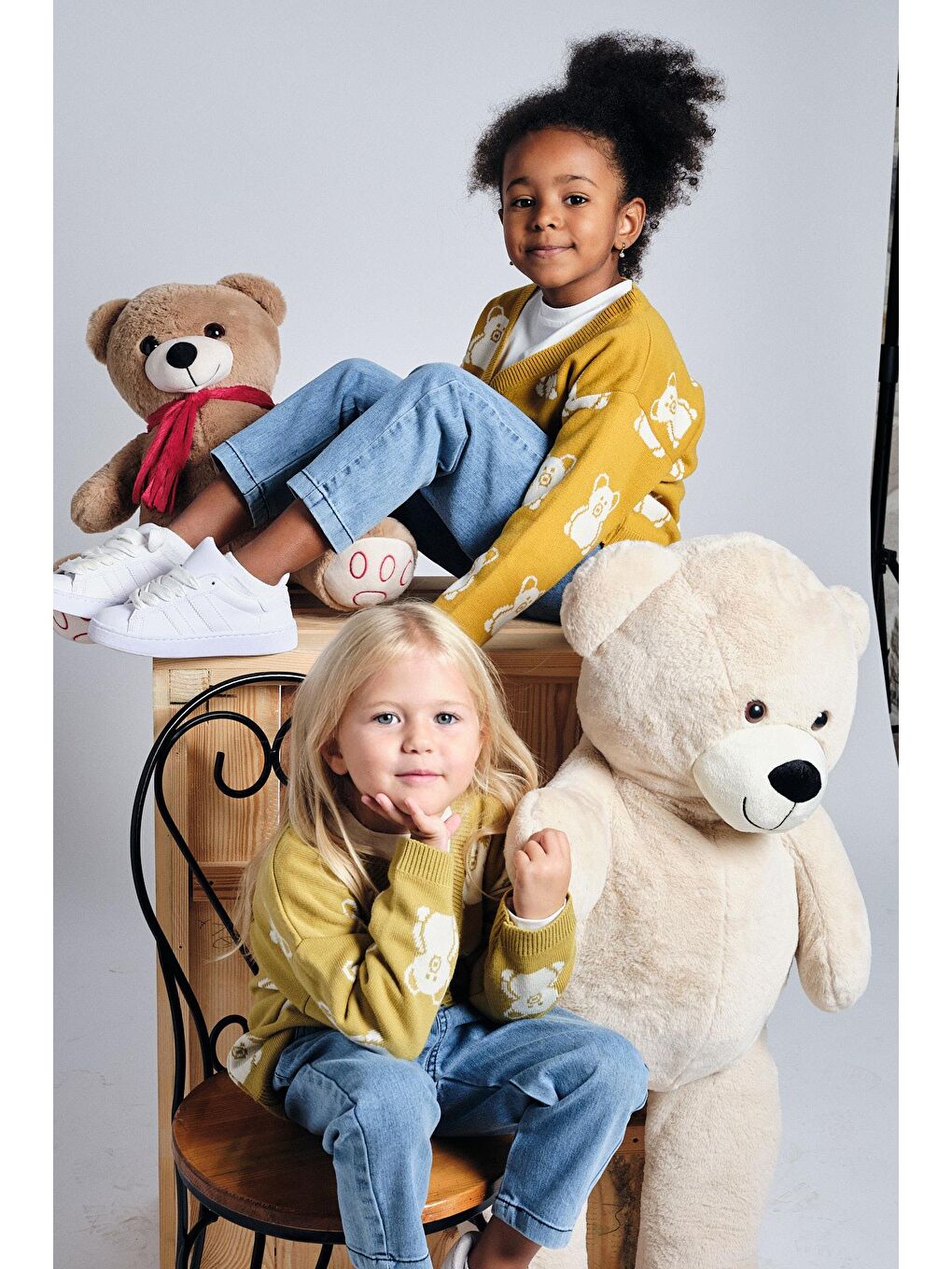 Sarı Unisex Ayıcık Desenli Hırka T-shirt Pantolon Takım-1