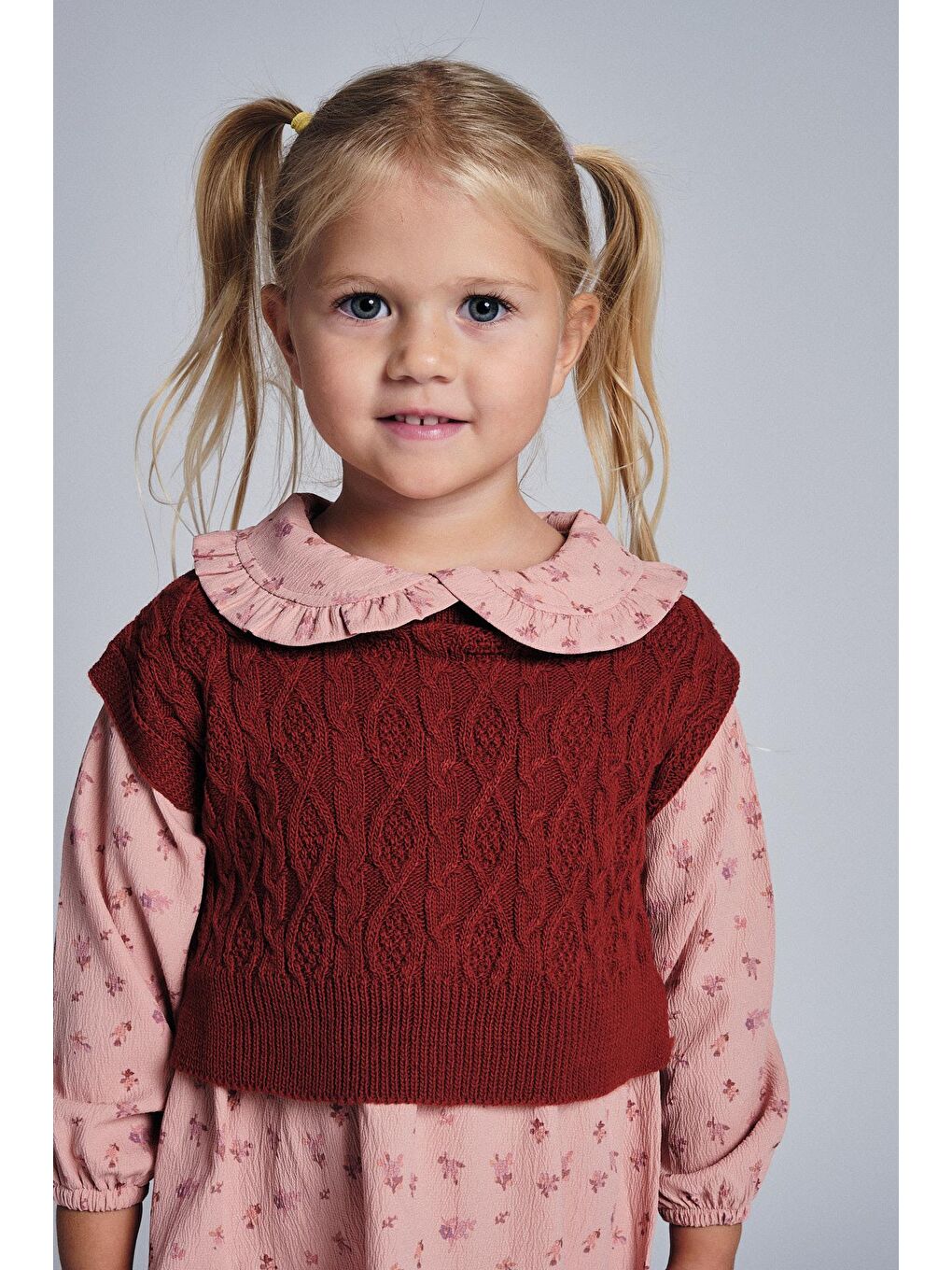 Kahverengi Triko Süveterli Fırfırlı Desenli Elbise Takım-2