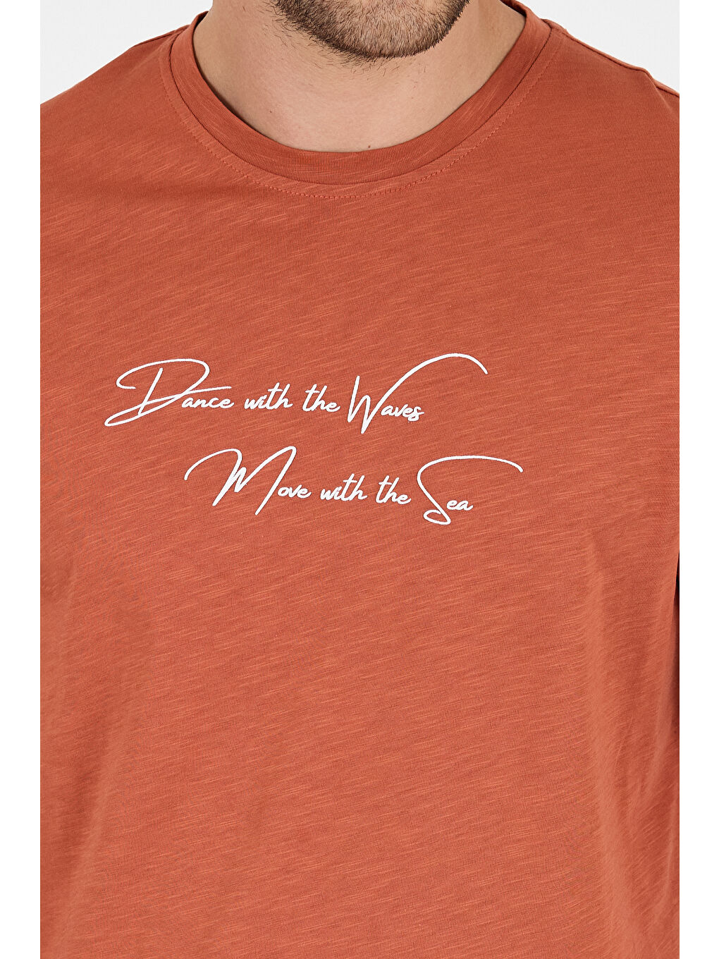 Kahverengi Erkek %100 Pamuk Bisiklet Yaka Kısa Kollu Baskılı Tişört Rahat ve Günlük Erkek Tişört 0011-3