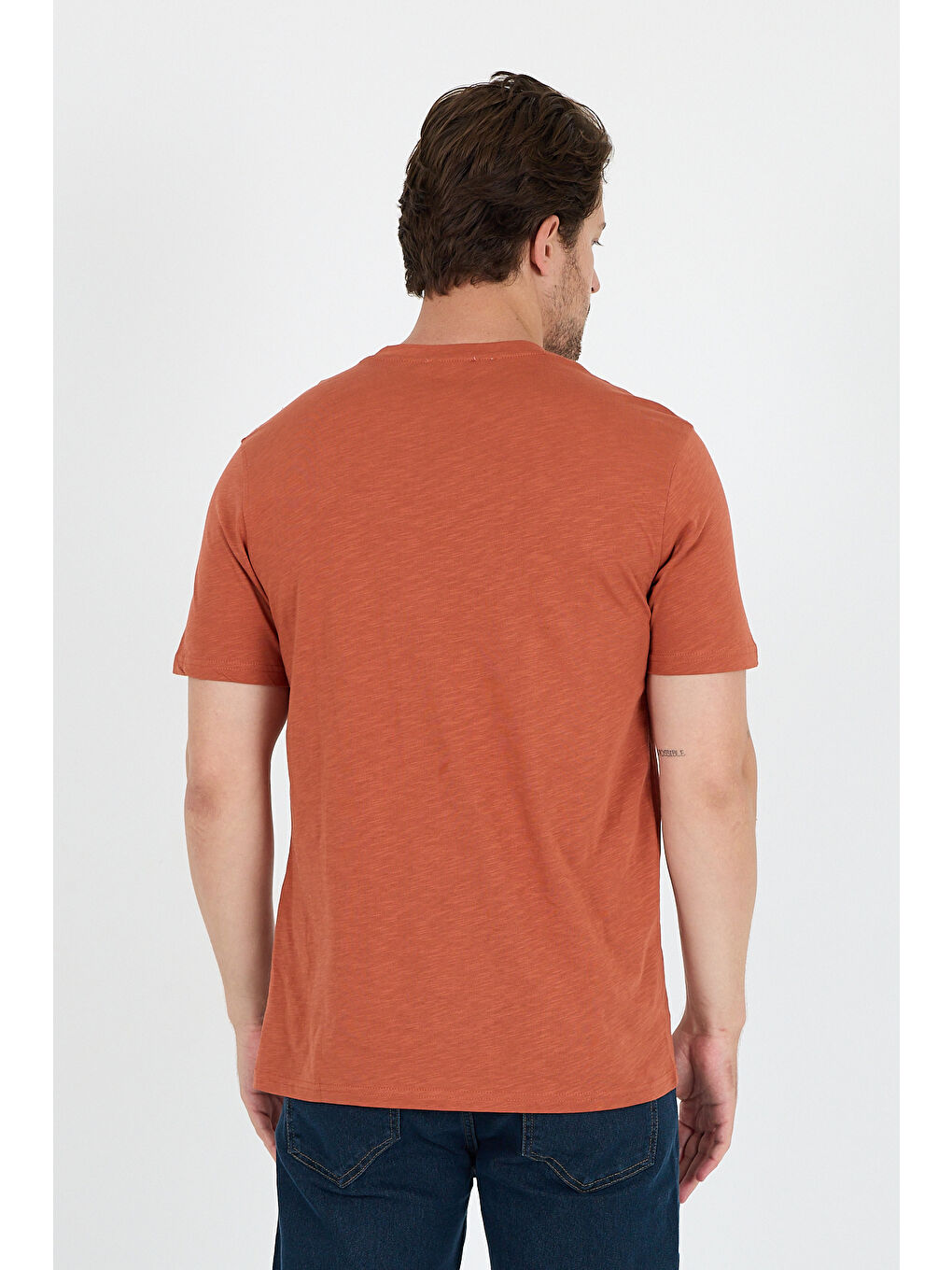 Kahverengi Erkek %100 Pamuk Bisiklet Yaka Kısa Kollu Baskılı Tişört Rahat ve Günlük Erkek Tişört 0011-4