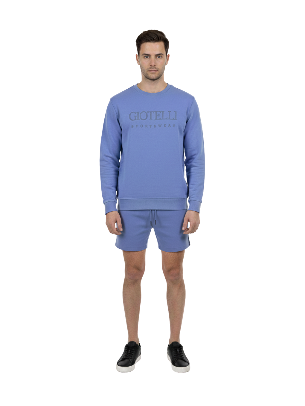 Giotelli Mavi Regular Fit Pamuk Karışımlı Bisiklet Yaka Şortlu Erkek Eşofman Takımı