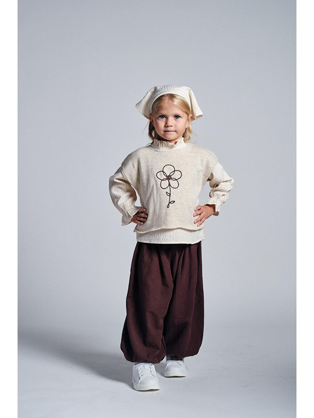 Bej Nakışlı Triko Kazak Pant. Bandanalı 4'lü Takım-2