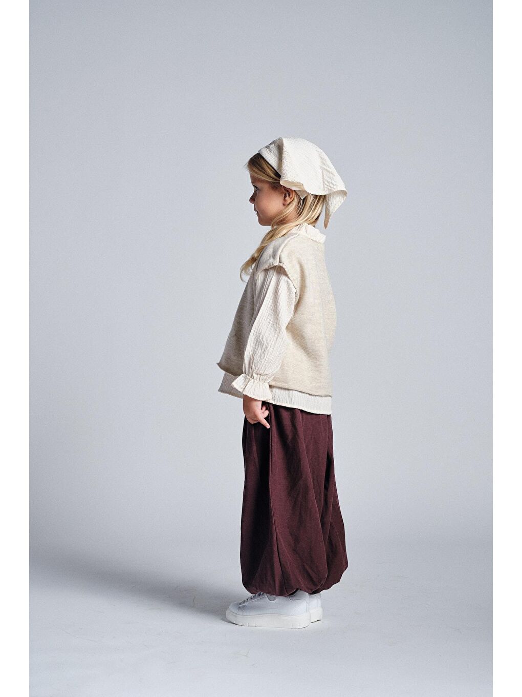 Bej Nakışlı Triko Kazak Pant. Bandanalı 4'lü Takım-3