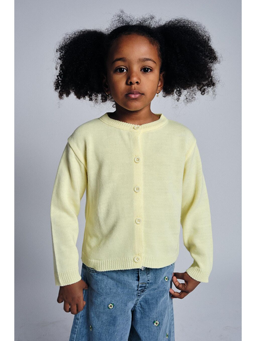 Sarı Papatya Nakışlı Denim Pantolon Hırka Takım-2