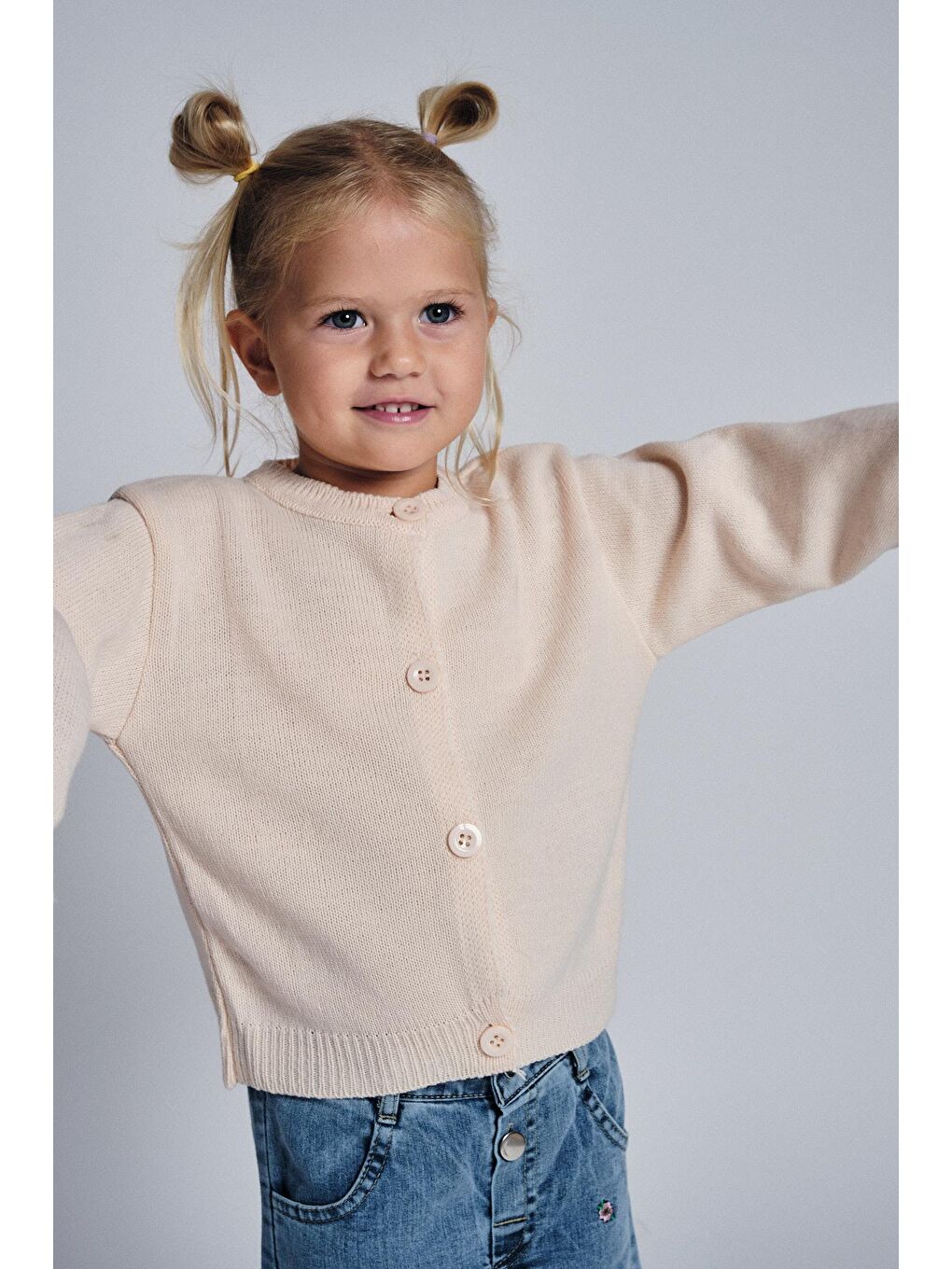 Pembe Papatya Nakışlı Denim Pantolon Hırka Takım-1