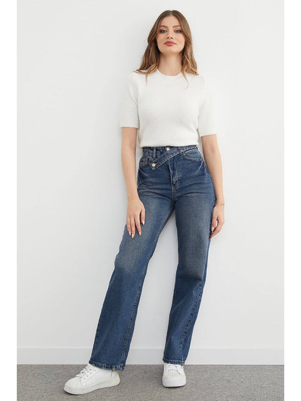 Mavi Kemer Detaylı Palazzo Jean-1