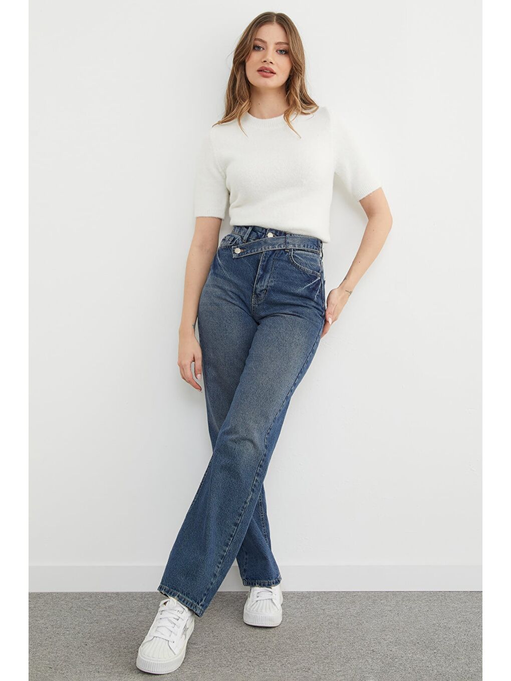 Mavi Kemer Detaylı Palazzo Jean-2