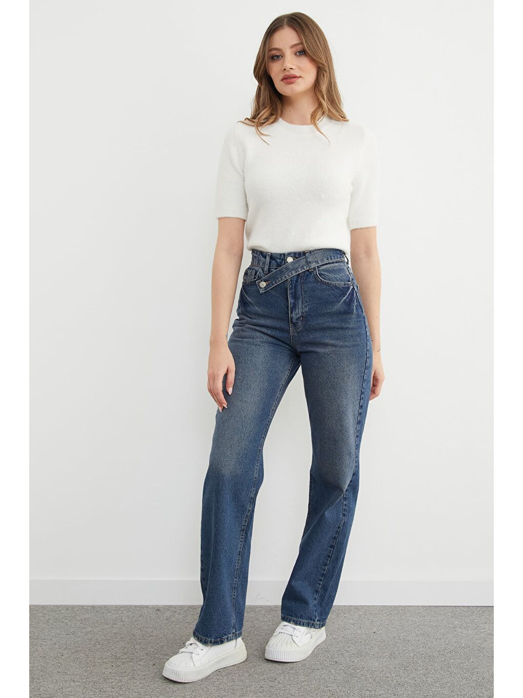 Mavi Kemer Detaylı Palazzo Jean-3