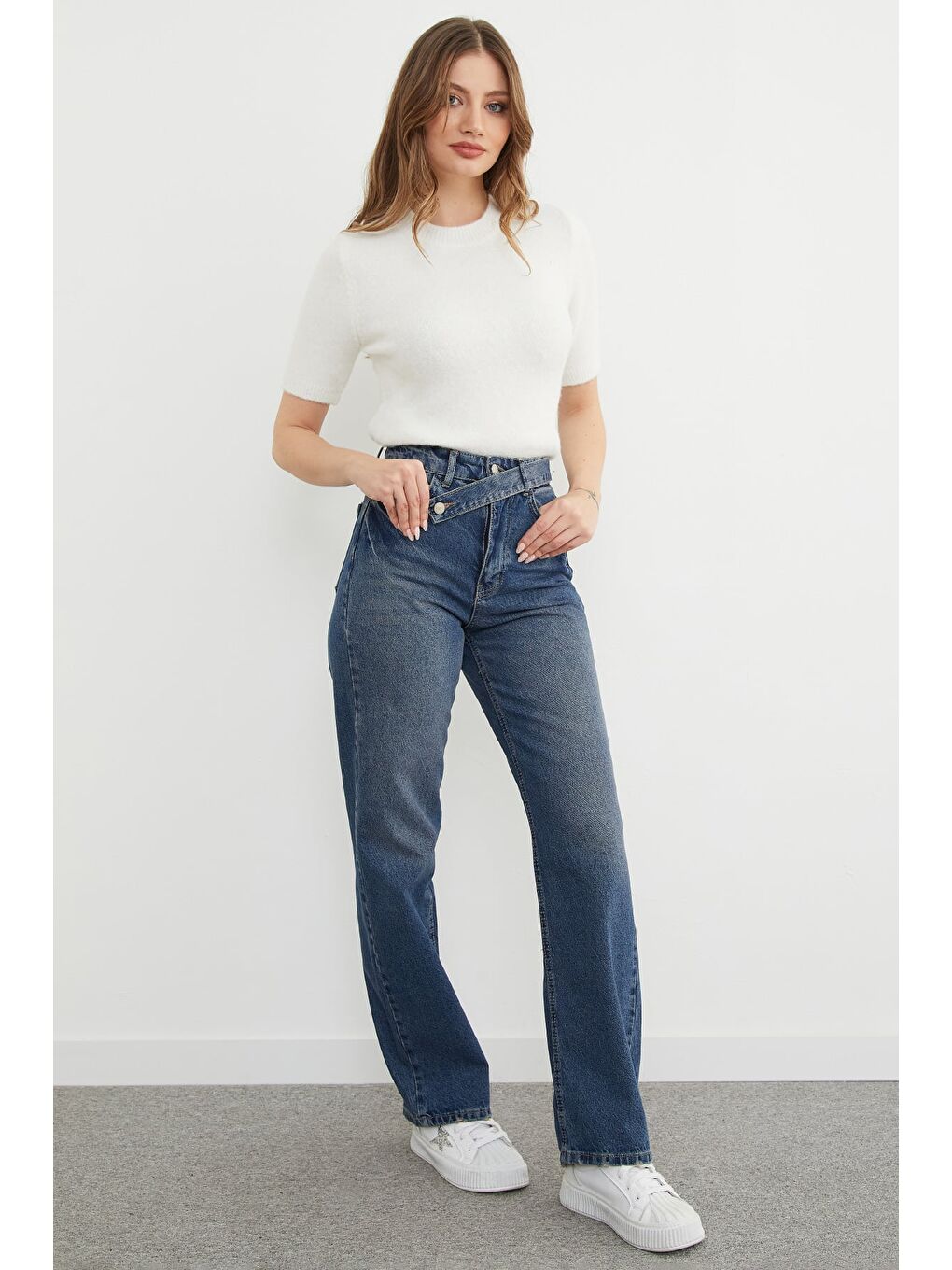 Mavi Kemer Detaylı Palazzo Jean-4