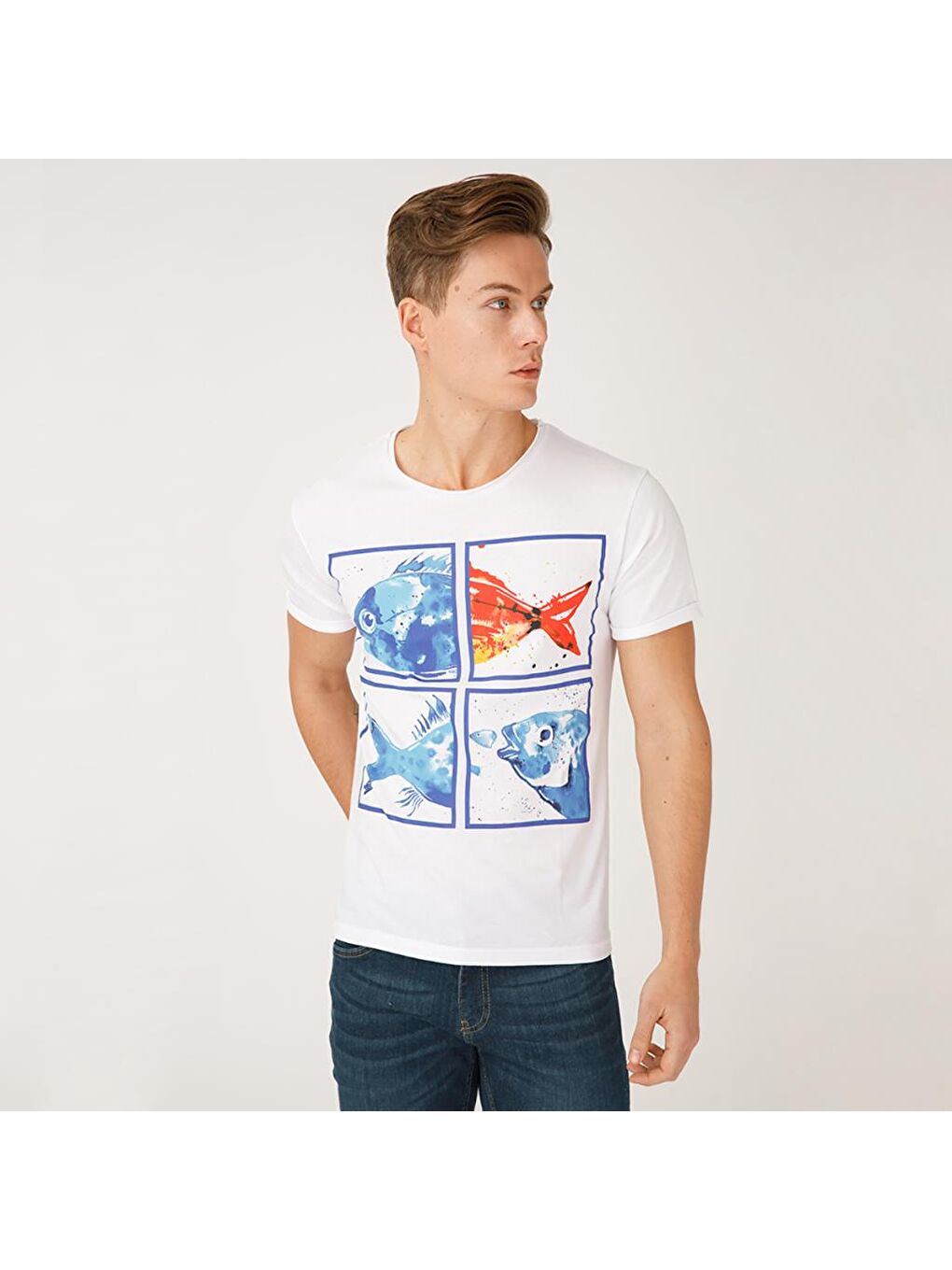 Beyaz Akvaryum Erkek T-Shirt-5