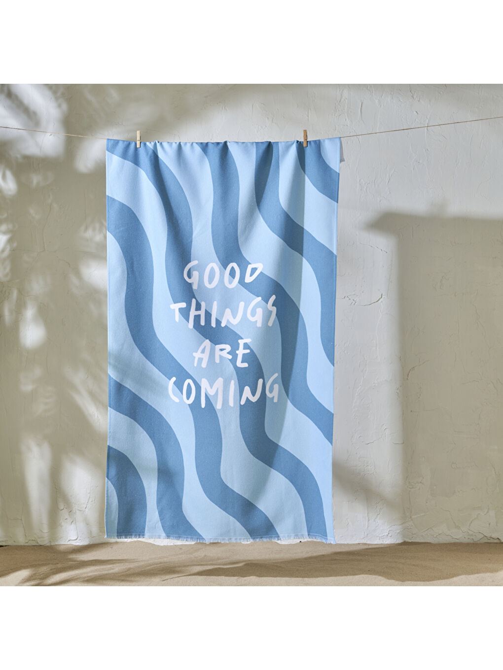 Yeşil %100 Pamuk Good Things Are Coming Baskılı Plaj Havlusu Mint (90x150 cm)